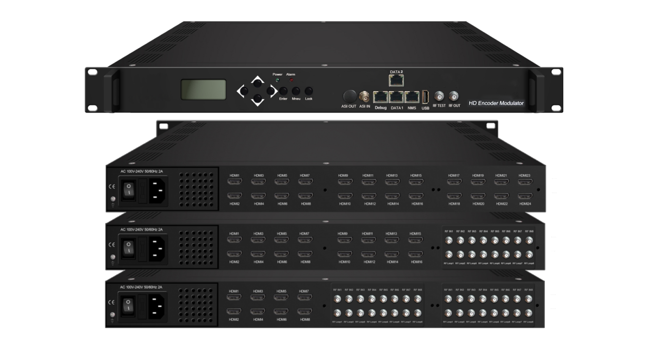 Digital TV Modulator — front panel and rear configurations